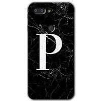 Potkal Hediye Fabrikası General Mobile GM 9 Pro HD Baskılı Kılıf + 9D Tam Ekran Koruyucu - Siyah Mermer Desenli P Harfi