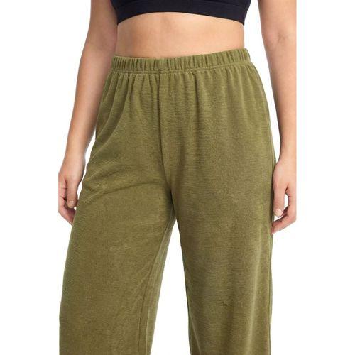 Kadın Haki Dokulu Büyük Beden Cepli Pijama Altı