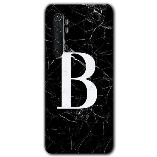 Xiaomi Mi Note 10 Lite HD Baskılı Kılıf + 9D Tam Ekran Koruyucu - Siyah Mermer Desenli B Harfi