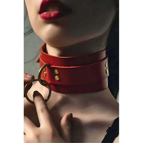 Halka Detaylı Geniş Şerit Şık Deri Choker Tasma - APFT663