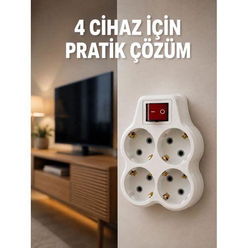 Kablosuz Duvar Tipi 4’lü Priz Çoklayıcı Anahtarlı Elektrik Priz Çoğaltıcı