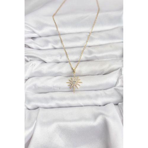 316L Çelik Zincir Gold Renk Kutup Yıldızı Model Zirkon Taşlı Kadın Kolye