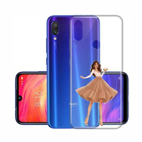 Xioami Redmi Note 7 Kahverengi Etekli Kız Şeffaf Telefon Kılıfı