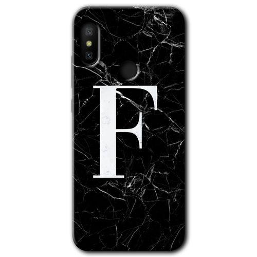 Potkal Hediye Fabrikası Xiaomi Mi A2 Lite Kılıf HD Desen Baskılı Arka Kapak - Siyah Mermer Desenli F Harfi