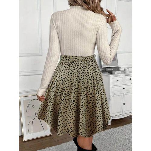 Kadın Uzun Kollu Balıkçı Yaka Belden Bağlamalı üst Kaşkorse Eteği Dalgıç Elbise