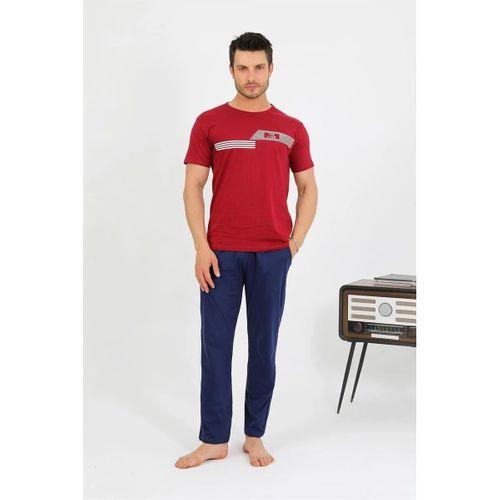 Erkek Pamuk Kısa Kol Pijama Takım Bordo