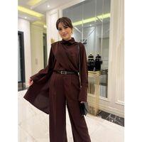 Kadın Uzun Kollu şal Detaylı Bluz Ve Pantolon Kemer Dahil Ikili Takım