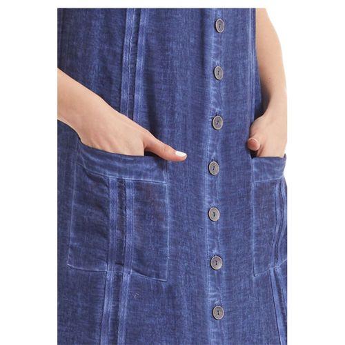 Şile Bezi İndigo Kolsuz Yakalı Elbise