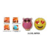 Kalp Emoji Pembe Baykuş Cep Sobası,El Isıtıcı,2 Adet Sıcak Su Torbası Pvc  9Cm