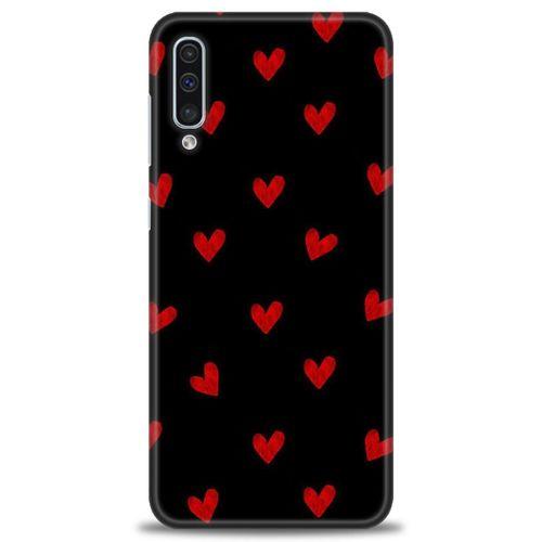 Samsung Galaxy A50 Kılıf HD Baskılı Kılıf - Kırmızı Kalpler + Tam Ekran Koruyucu
