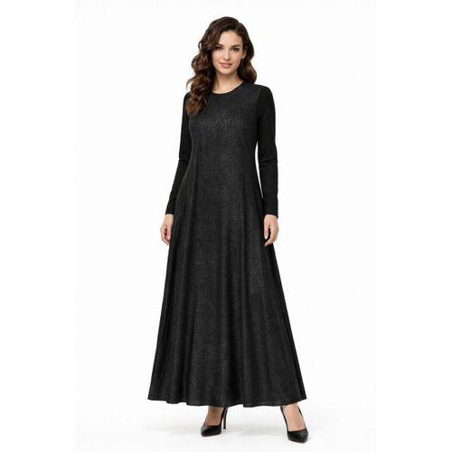 Kadın Siyah Taşlı  Uzun Kol Likralı Viskon Elbise BGL-ST05324