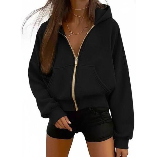 Kadın Uzun Kollu Kapşonlu Fermuarlı önden Cep Detaylı şardonlu Iki Iplik Ceket