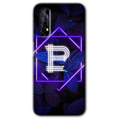 Realme 7 Kılıf HD Desen Baskılı Arka Kapak - Dark Neon Yaprak B Harfi + Kırılmaz Cam