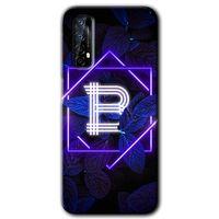 Realme 7 Kılıf HD Desen Baskılı Arka Kapak - Dark Neon Yaprak B Harfi + Kırılmaz Cam
