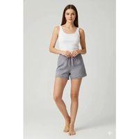 Düz Renk Mini Çiçek Desenli Penye Kadın Ev Şortu Bacak Dantel Detaylı Ev Giyim Gri