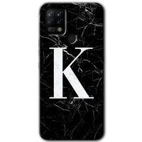 Potkal Hediye Fabrikası Tecno Pova Kılıf HD Desen Baskılı Arka Kapak - Siyah Mermer Desenli K Harfi