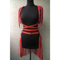 Püskül Detaylı Şık Kırmızı Deri Etek - Ceket Takım, Deri Etek Ve Ceket Takım - Brf1005