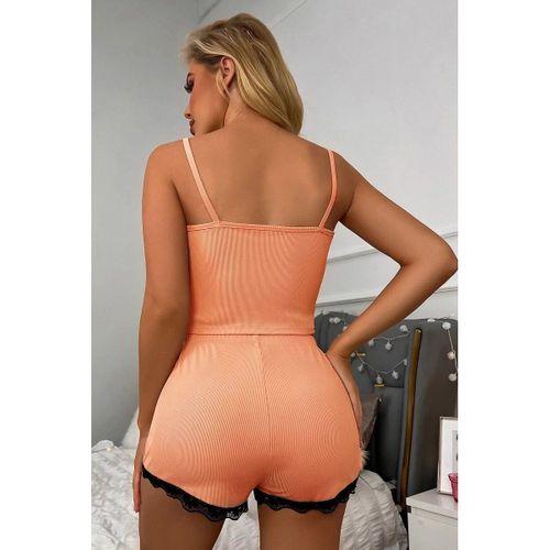 Kadın Mercan Pembe Alt Ve Üst Dantel Detaylı Şortlu Gecelik Takımı