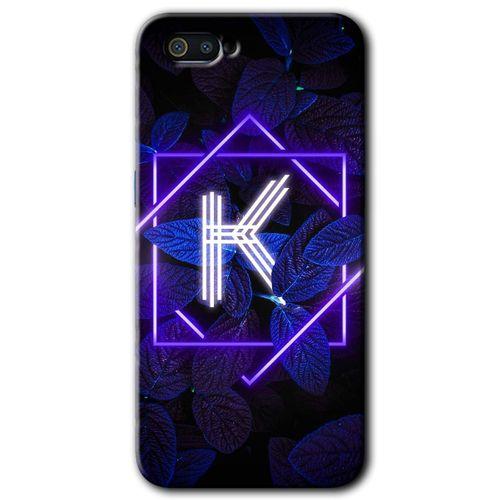 Realme C2 Kılıf HD Desen Baskılı Arka Kapak - Dark Neon Yaprak K Harfi