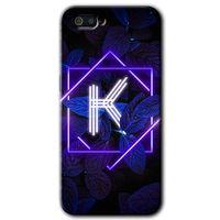 Realme C2 Kılıf HD Desen Baskılı Arka Kapak - Dark Neon Yaprak K Harfi