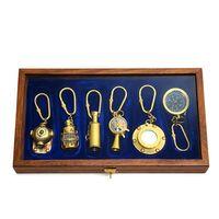 Ahşap Kutulu Denizci Temalı Pirinç Anahtarlık Seti
