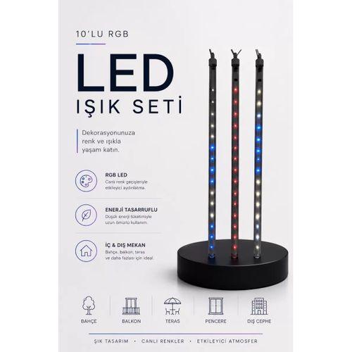 Rgb Led Dış Ve İç Mekan Süsleme Işığı 10 Çubuklu Şerit