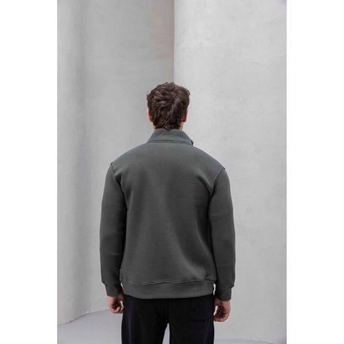 Marcel Regular Fit Fermuarlı Kıstırma Cepli Üç İp Şardonlu Erkek Sweatshirt - Avcı Yeşili