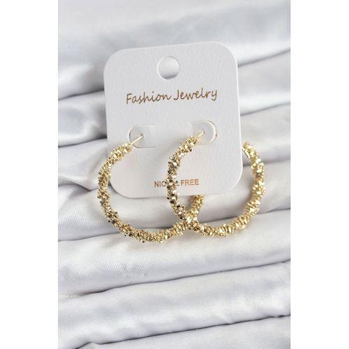 Pirinç Gold Renk Tırtıklı Halka Model Kadın Küpe
