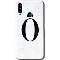 MRCİLETİSİM MRCİLETİSİM Samsung Galaxy A20s Kılıf HD Desen Baskılı Arka Kapak + Temperli Cam - Beyaz Mermer Desenli Ö Harfi