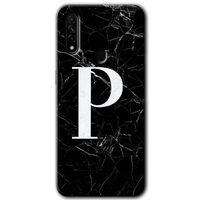 Oppo A31 Kılıf HD Desen Baskılı Arka Kapak - Siyah Mermer Desenli P Harfi + Kırılmaz Cam