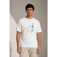 Erkek Köpek Figürlü Minimal Baskılı Tişört Kısa Kol Yazlık T-Shirt - Beyaz