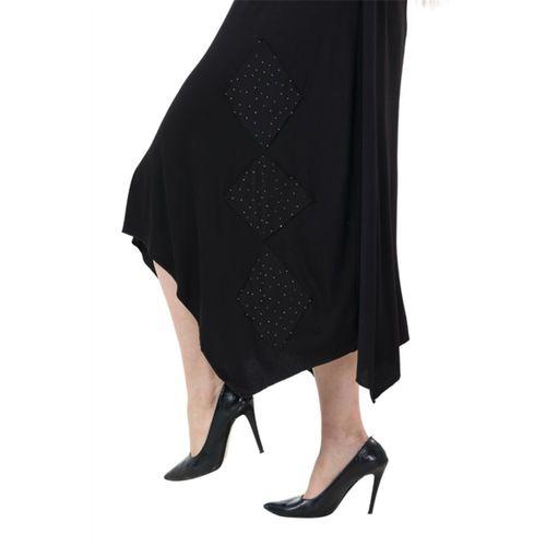 Melsay Butik Siyah Taş Baskılı Asimetrik Kısa Kollu Elbise