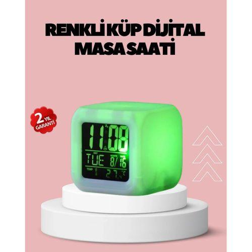 Kronometre Ve Takvim Destekli Renk Değiştiren Led Dijital Küp Saat
