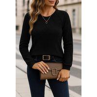 Kadın Uzun Kollu Bisiklet Yaka Geometrik Desenli Triko Bluz