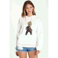 Groot Baskılı Beyaz Kadın Kapşonlu Sweatshirt