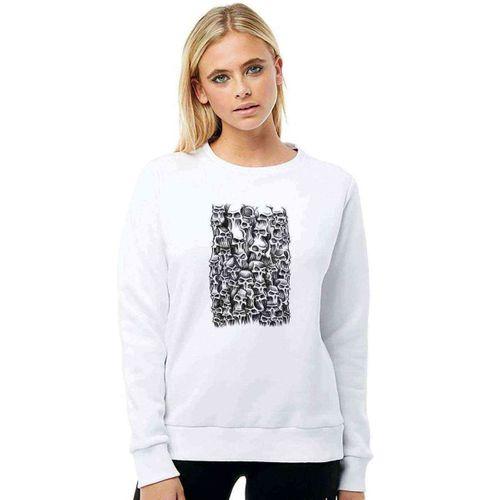 Gamblıng Skulls Baskılı Beyaz Kadın Sweatshirt