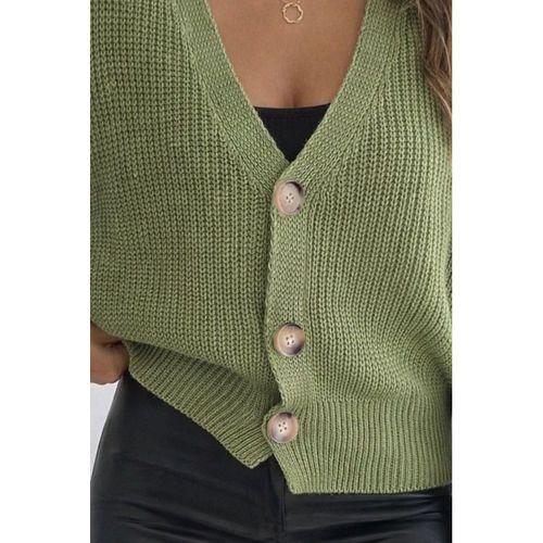 Kadın Uzun Kollu Düğme Detay Triko Bluz