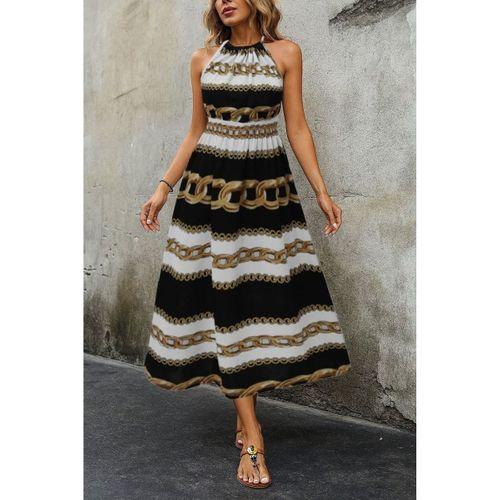 Kadın Kolsuz Boyundan Bağlamalı Beli Lastikli Dijital Baskı Süprem Uzun Elbise