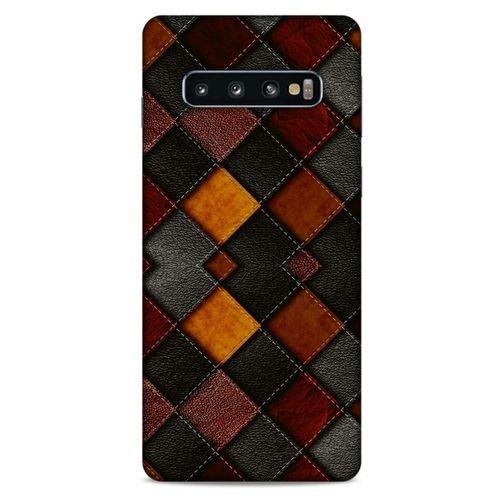 Samsung Galaxy S10 Kılıf Patchwork (1) Kılıfı Kahverengi Bordo