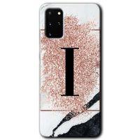 Galaxy S20 Plus Kılıf HD Desen Baskılı Arka Kapak - Pembe Mermer Desenli I Harfi + Kırılmaz Cam