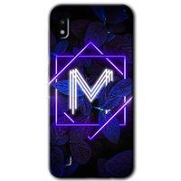 Galaxy A10 Kılıf HD Desen Baskılı Arka Kapak - Dark Neon Yaprak M Harfi + Kırılmaz Cam