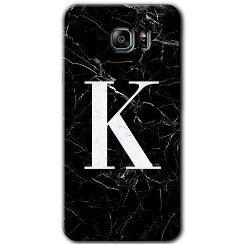 Samsung Galaxy Note 5 HD Baskılı Kılıf + 9D Tam Ekran Koruyucu - Siyah Mermer Desenli K Harfi