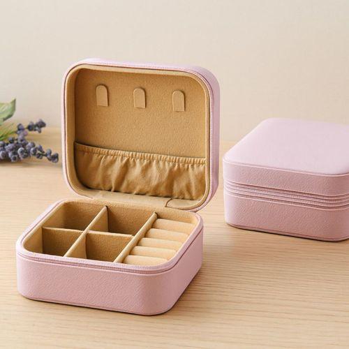 Mini Fermuarlı Takı Kutusu 10x10x5 cm - Suni Deri, 4 Bölmeli