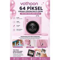 Mini Dijital Kamera 64mp 16x Digital Zoom Retro Vintage 1 4’’ekranlı Video Kamera Taşınabilir Tasarım Pembe