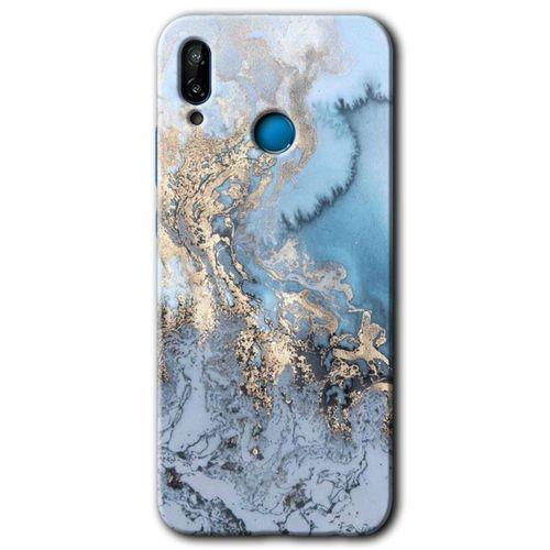 Huawei P20 Lite Kılıf HD Desen Baskılı Arka Kapak + Temperli Cam - Eski Mermer