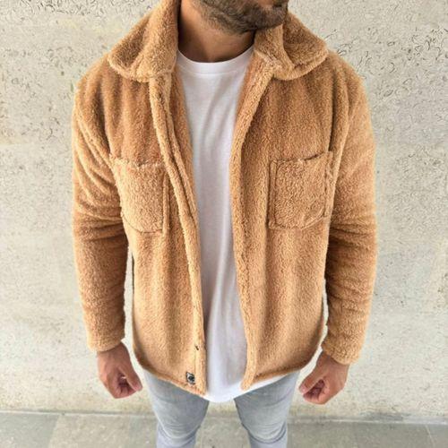 Erkek Pelüş Polar Hırka Gömlek – Yakalı, İlik Düğmeli, Göğüs Cepli, Yumuşak Dokulu Kışlık Regular Fit Rahat Günlük Model - Açık Kahve