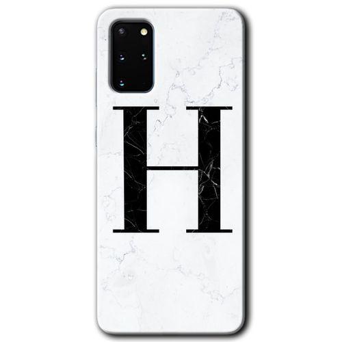 Samsung Galaxy S20 Plus HD Baskılı Kılıf + 9D Tam Ekran Koruyucu - Beyaz Mermer  H Harfi