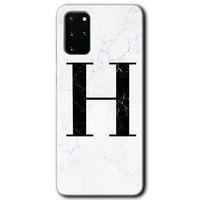 Samsung Galaxy S20 Plus HD Baskılı Kılıf + 9D Tam Ekran Koruyucu - Beyaz Mermer  H Harfi
