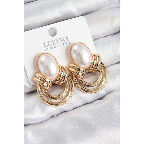 Pirinç İnci Detaylı Vintage Model Gold Renk Kadın Küpe