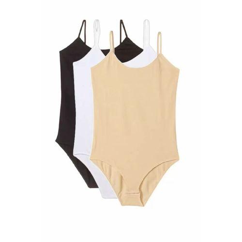 3 Adet İp Askılı Kadın Çıtçıtlı Body Siyah Beyaz Ten